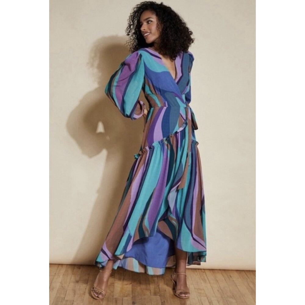 Anthropologie Hutch Abstract Wrap Maxi Dress XS Boho Wedding Guest Formal Event